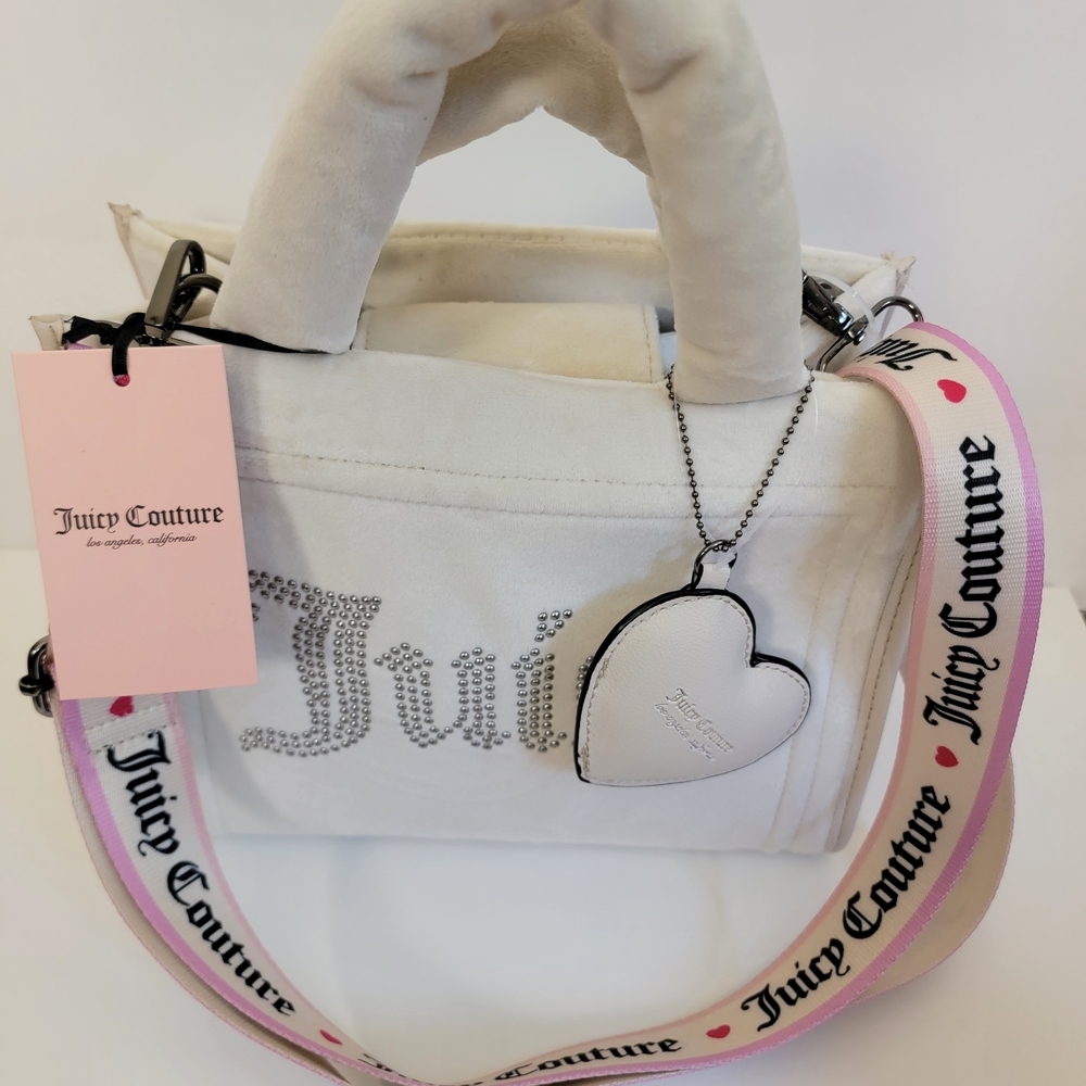 Juicy Couture "Angel Extra Spender" White Mini Tote Shoulder Bag Heart Charm NWT